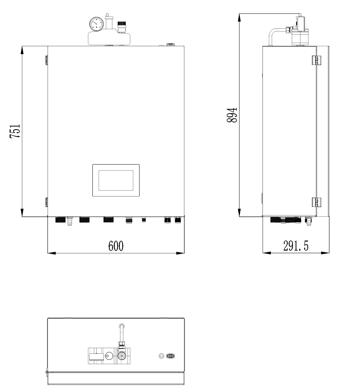 Diagram s prikazom dimenzij notranje enote za toplotne črpalke MyCond BeeSmart.