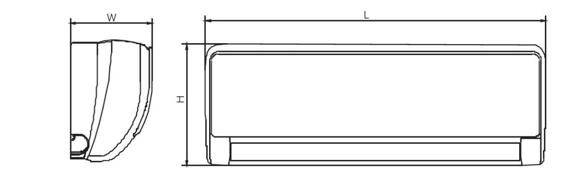 MyCond Diagram z dimenzijami stenski ventilatorskih tuljav iz serije MHW.