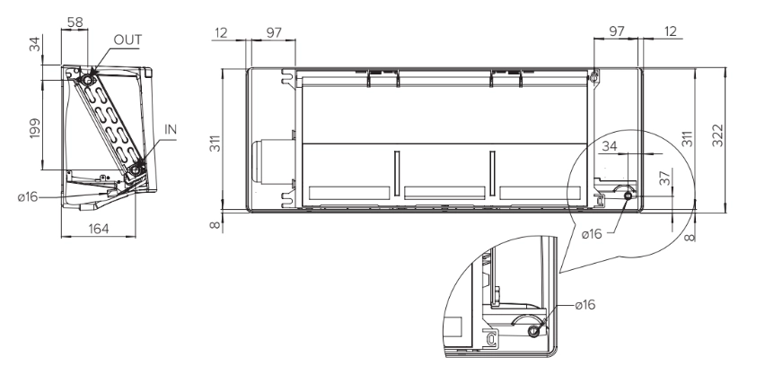 MyCond Dimenzije stenski ventilatorskih tuljav iz serije FHW.