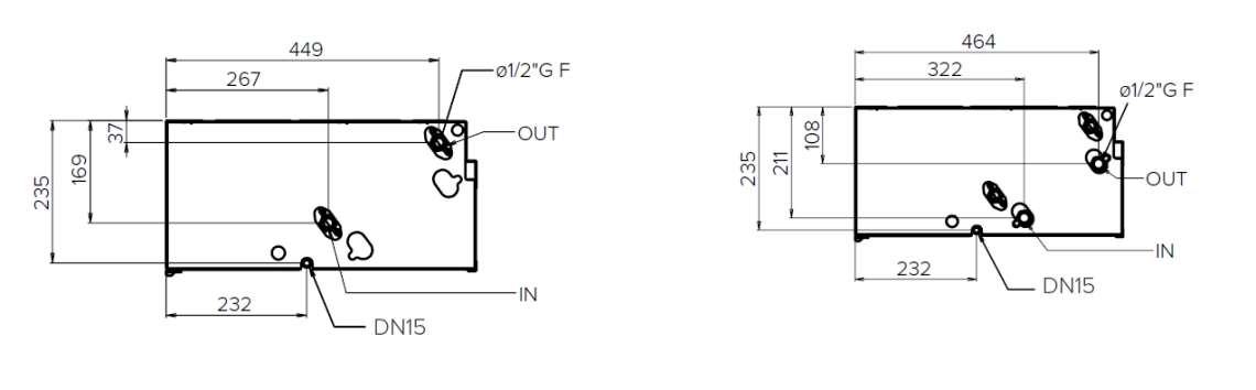 MyCond HPL Diagram, ki prikazuje distribucijo zraka in nadzorne mehanizme v enotah z ventilatorskimi tuljavami s srednjimi kanali ESP.