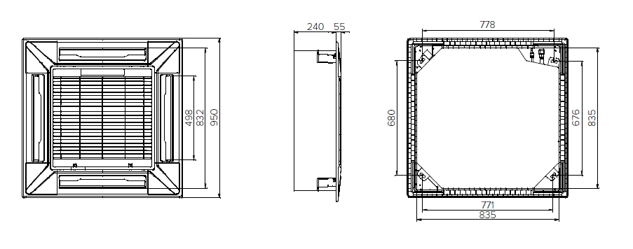 MyCond MCFK-T2 Kompaktna 4-smerna kasetna ventilatorska spiralna enota