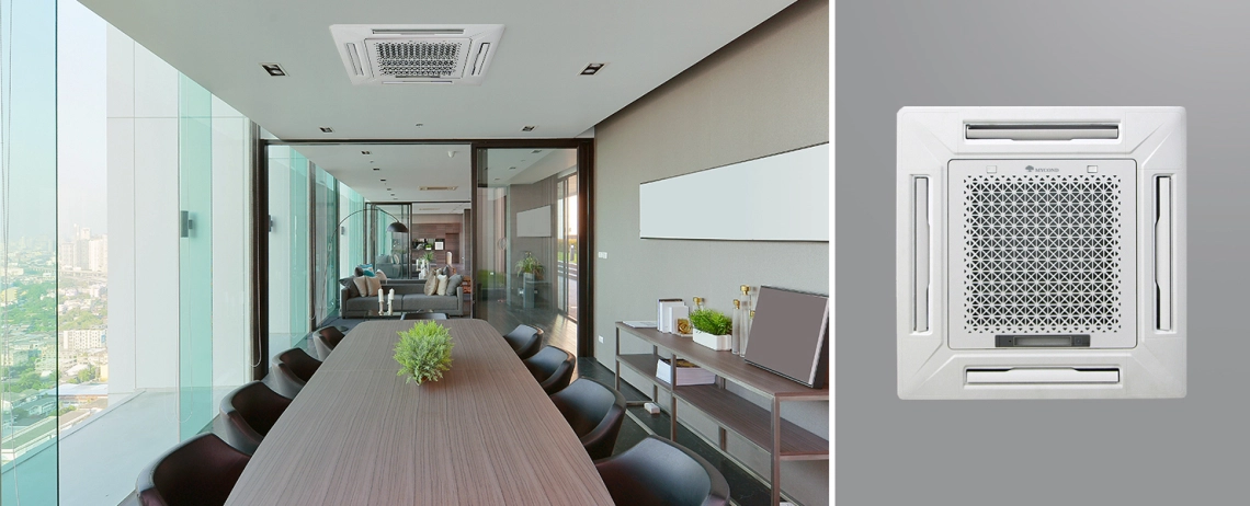 MyCond MCFK-T2 Sodoben 4-kanalni kasetni ventilatorski tuljavnik z energetsko učinkovito zasnovo.