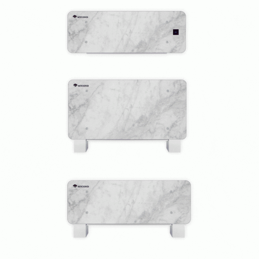 MyCond Silver Glass Wall Sodobna stenska enota fan coil v srebrni stekleni izvedbi.